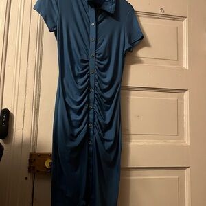Elegant Blue Button-Down Dress